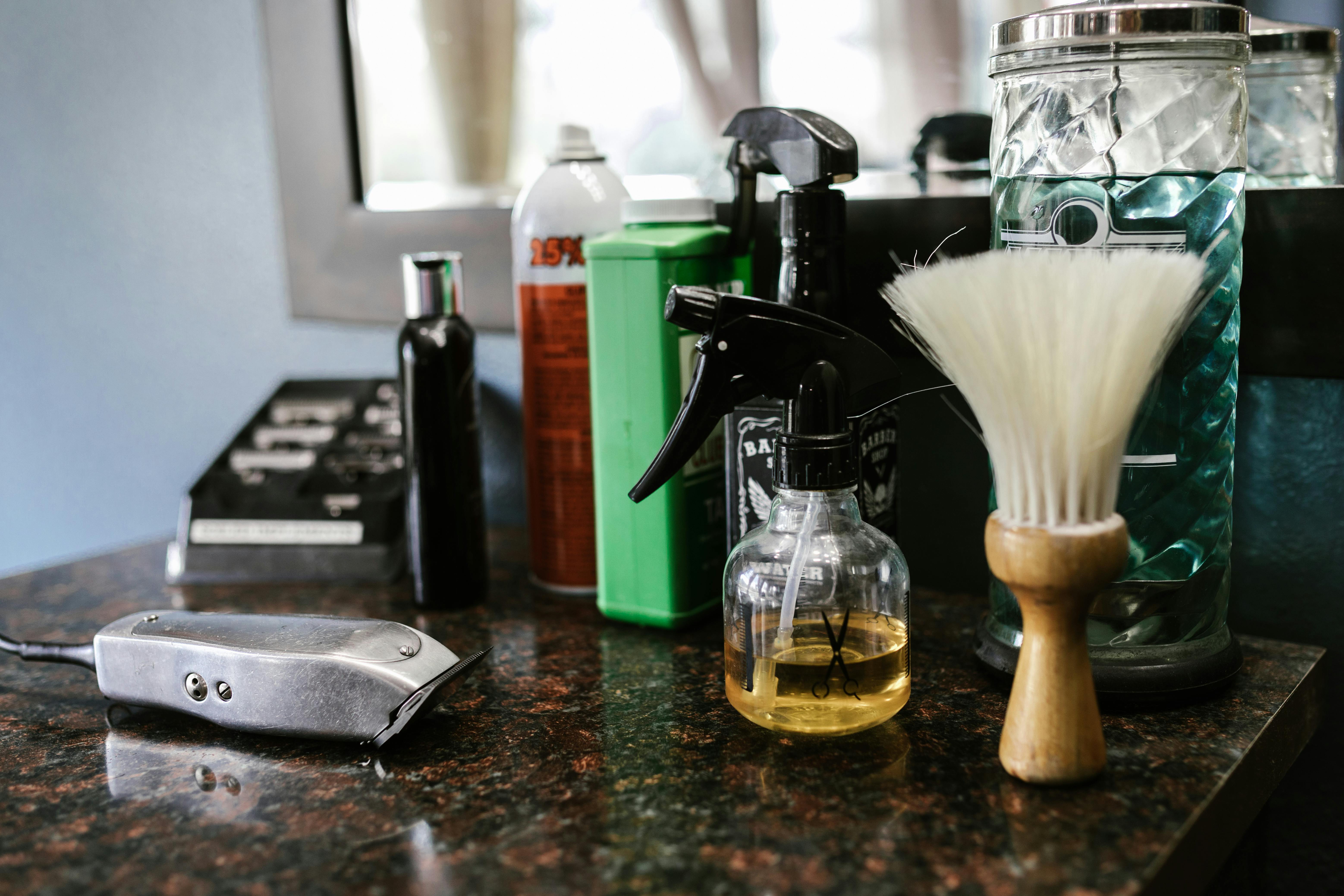 Barber tools arranged on the counter